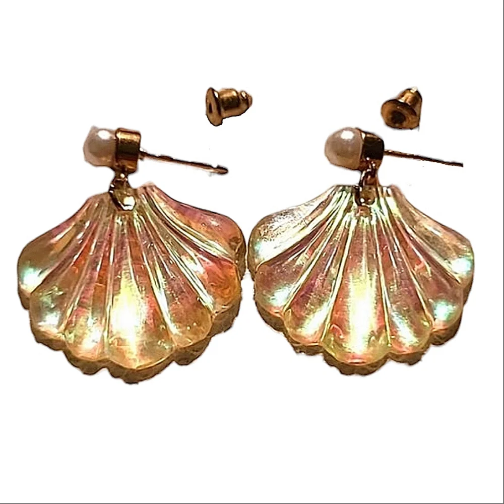 $3 ADD ON Bohemian Pearl Seashell Earring Gold Pink Glitter Shiny Beachy Boho